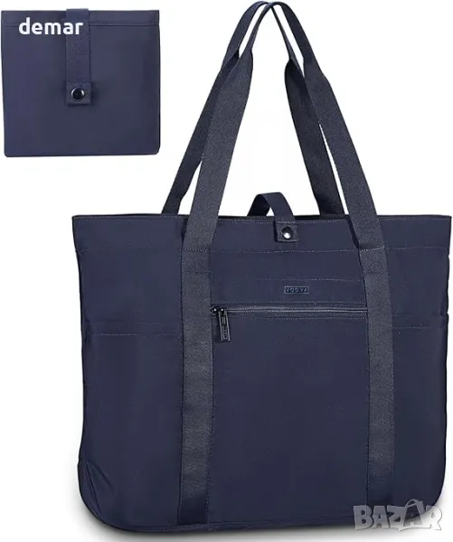 Чанта Voova Tote за жени, водоустойчива чанта с голям капацитет с цип, сгъваема чанта през рамо,синя, снимка 1