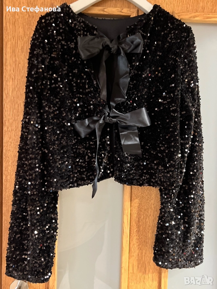 Ново парти коктейлно официално болеро наметка черни  пайети ., снимка 1