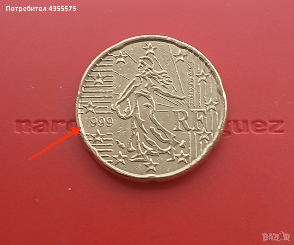 ГРЕШКА 10 евро цента 1999 Франция, снимка 1