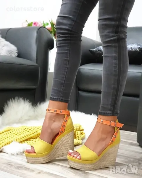 Сандали на платформа - жълто и оранжево - 3416, снимка 1