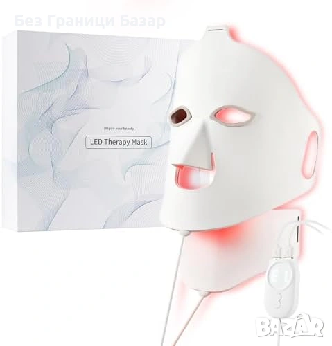 Нова LED маска за лице и шия 7 цвята светлинна терапия здраве красота, снимка 1
