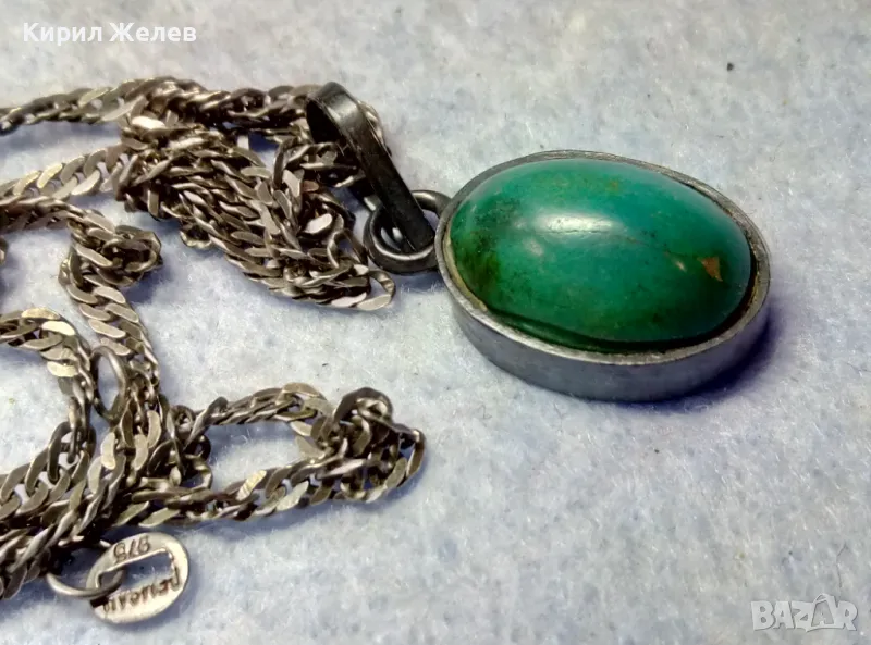 СТАРИНЕН СРЕБЪРЕН РЕТРО ПЕНДАНТ с НАТУРАЛЕН ЗЕЛЕН НЕФРИТ и СРЕБЪРНА ВЕРИЖКА МАРКОВО СРЕБРО 975 43300, снимка 1