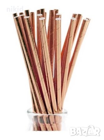 24 бр медено златни картонени сламки парти украса декорация рожден ден, снимка 1