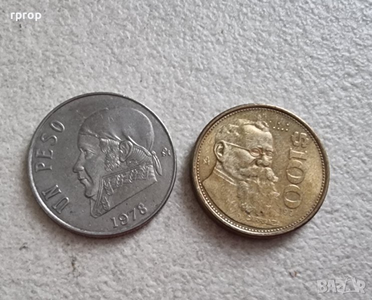 Монети. Мексико.  1 и 100 песо. По стара емисия., снимка 1