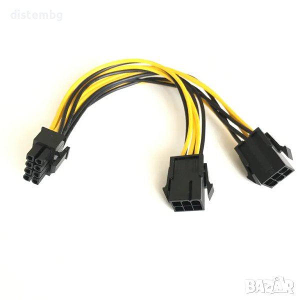 Захранващ кабел  PCI 8 пина (6+2) PCI Express мъжки към 2 x Dual PCIe 6 пина, снимка 1