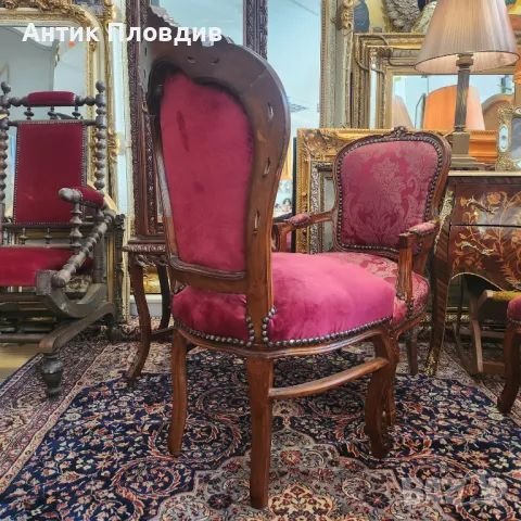 Декоративен стол в Луи XV стил с тапицерия от кадифе – нова изработка, снимка 6 - Столове - 49930438