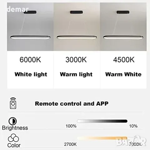 LED полилей за трапезария с дистанционно, димиране, 2700–7000K, снимка 3 - Полилеи - 55933421