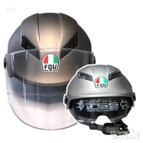 Каска за мотор с очила и визьор, Шлем за скутер, Сив графит- мат