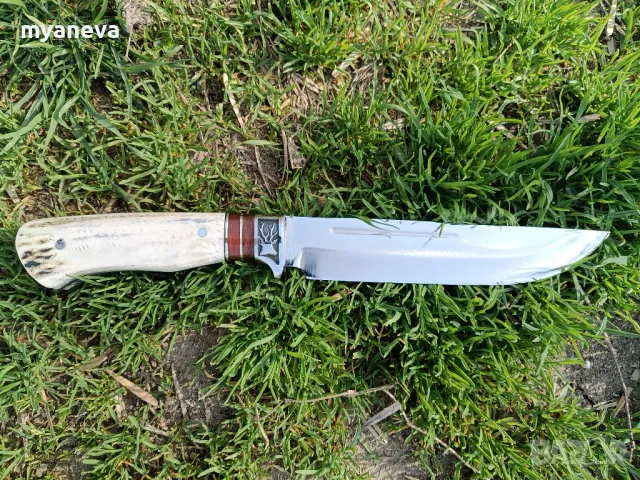 Ловджийски нож с дръжка от еленов рог и стомана 440 C , снимка 8 - Ножове - 49716197