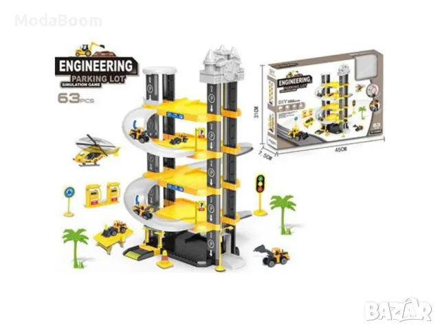 Пететажен паркинг гараж с машини и аксесоари комплект 63 бр, снимка 2 - Конструктори - 48425634
