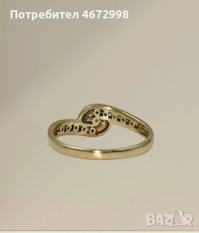 Златен пръстен с диаманти 14к, снимка 5 - Пръстени - 53254114