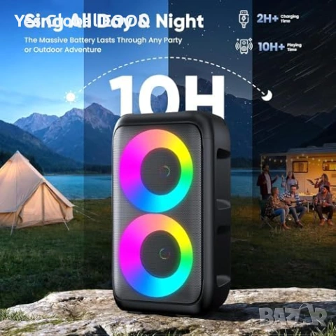 Караоке тонколона с 2 микрофона Bluetooth, снимка 5 - Тонколони - 53724694