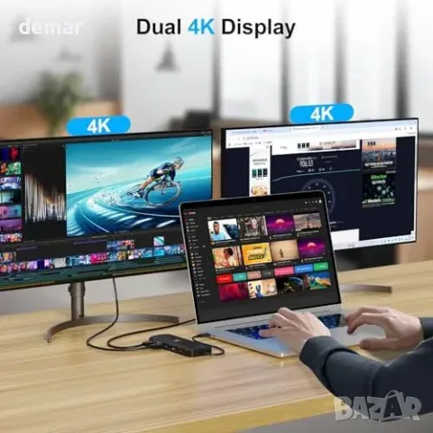 USB-C docking станция 11-в-1 за лаптоп с Dual 4K HDMI, Gigabit Ethernet и USB/USB-C портове, снимка 2 - Кабели и адаптери - 55850062