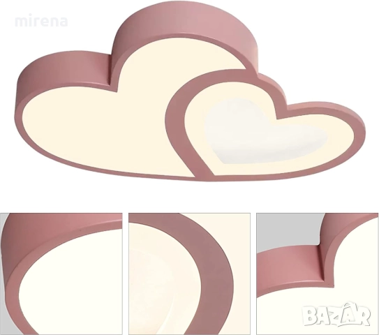 Двойна ЛЕД LED таванна лампа с форма на сърце розово дистанционно 220, снимка 7 - Лед осветление - 51546988