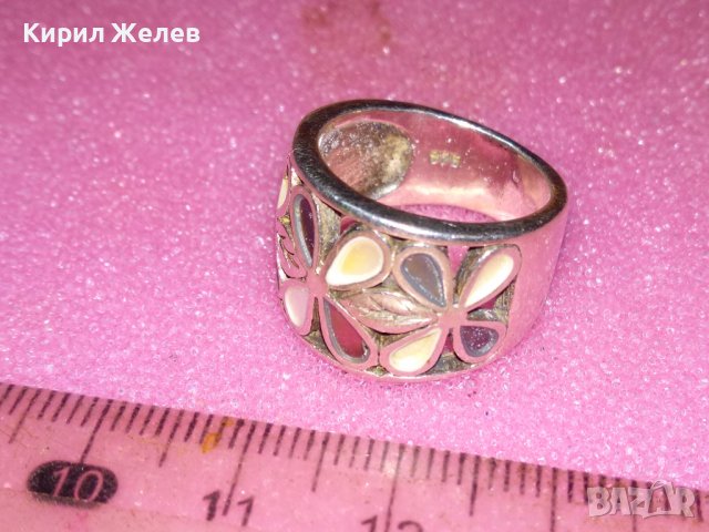 ФЛОРАЛЕН ЕМАЙЛИРАН СРЕБЪРЕН ПРЪСТЕН СРЕБРО 925 АНГЛИЙСКИ СТАРА РЪЧНА ИЗРАБОТКА 41844, снимка 3 - Пръстени - 44405920