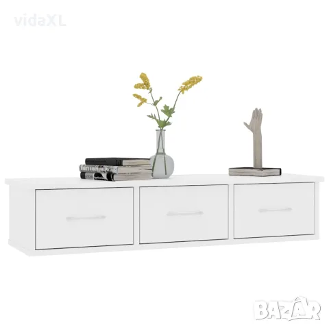 vidaXL Стенен рафт с чекмеджета, бял, 88x26x18,5 см, инженерно дърво, снимка 6 - Етажерки - 56147678