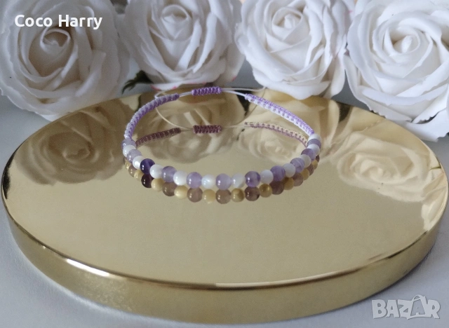 Комплект гривни с аметист и седеф,ръчно изработени , снимка 2 - Подаръци за жени - 53771235