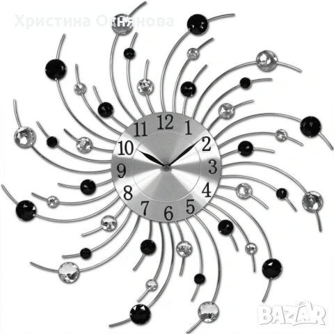 Модерен декоративен стенен часовник с кристали, 50 см, снимка 3 - Стенни часовници - 53672901