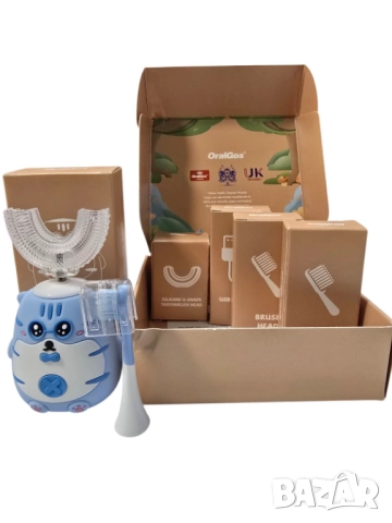 Детска синя електрическа 2 в 1 четка за зъби , 360 градусова U образна четка за зъби за момче, снимка 4 - Други - 52035400