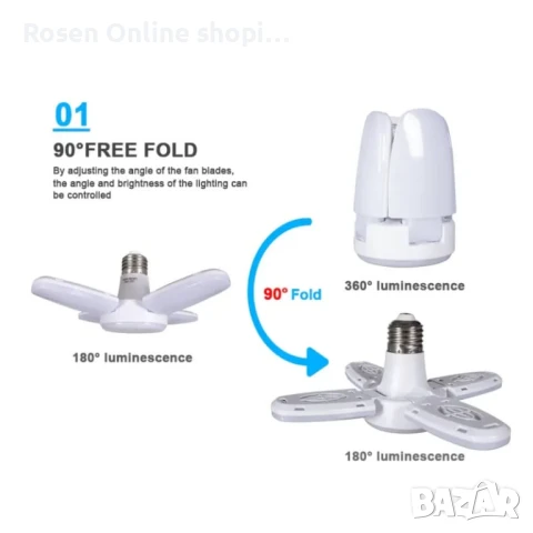 Сгъваема LED лампа с форма на вентилатор 28W, 6000K ,бяла светлина, снимка 9 - Крушки - 51335978