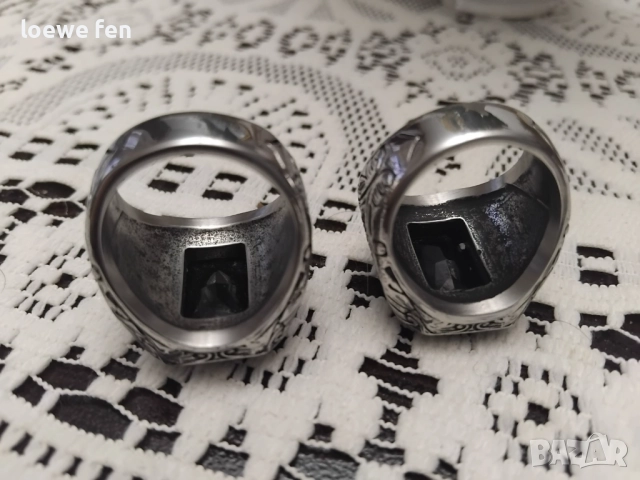 Голям красив мъжки пръстен неръждаема стомана с правоъгълен черен камък, снимка 4 - Пръстени - 52672263