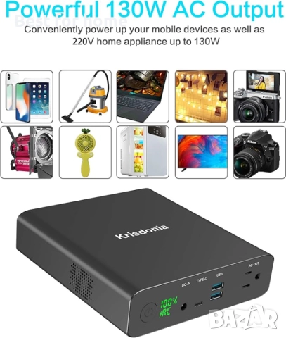 Преносимо зарядно устройство Krisdonia AC Powerbank 27000mAh 130W, снимка 6 - Друга електроника - 52829373