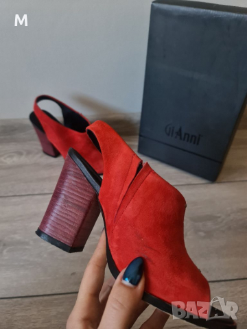 Дамски сандали GiAnni на ток от естествен велур в червен цвят, снимка 6 - Дамски елегантни обувки - 36355888