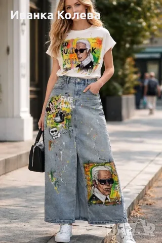 Комплект тениска и дънкова пола Karl
