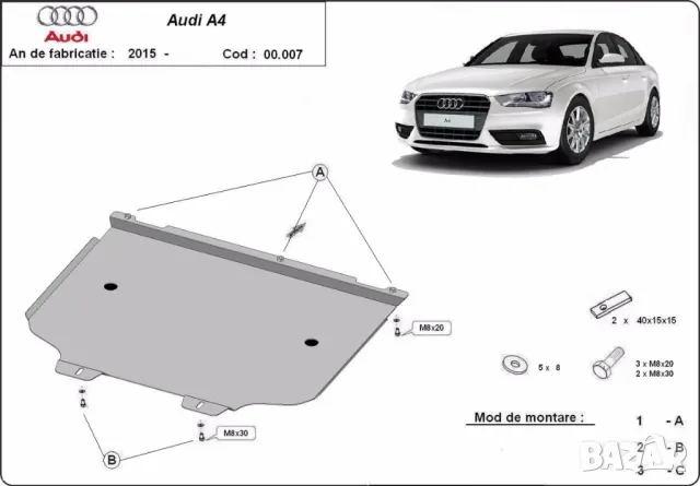 Метална кора под двигател скорости Audi A4 B9 2015г +, снимка 11 - Аксесоари и консумативи - 50125004