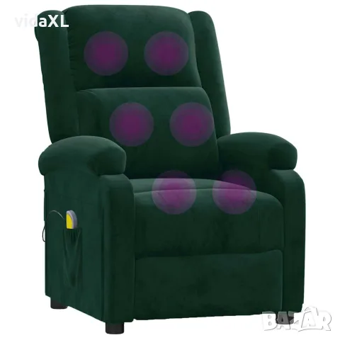 vidaXL Масажен стол, тъмнозелен, кадифе, снимка 7 - Маси - 56152636