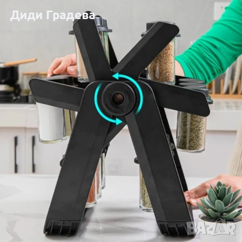 Стилен въртящ се органайзер за подправки,стъклени бурканчета,18 части, снимка 3 - Аксесоари за кухня - 53873524