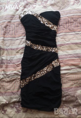  Черна къса рокля Tally Weijl XS със златно парти рокля 