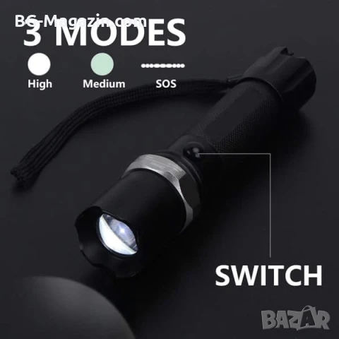 Мощен полицейски акумулаторен лед фенер CREE LED презареждаем регулируем фокус лов риболов къмпинг, снимка 9 - Къмпинг осветление - 51027702