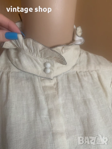 Ленена елегантна риза в екрю, снимка 4 - Ризи - 53813008