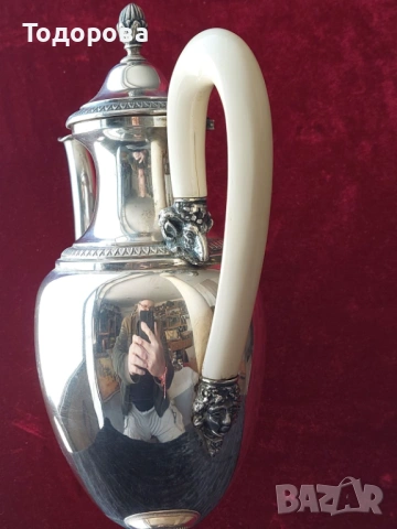 Сребърна кана за вода,чай,кафе,вино,ракия,среро 800,вместимост 1 литър,дръжка слонова кост., снимка 4 - Сервизи - 53707323