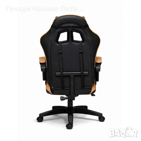 Геймърски стол с масажна функция, лумбална възглавница и поставка за крака – Черен-златист, снимка 8 - Геймърски - 53597023