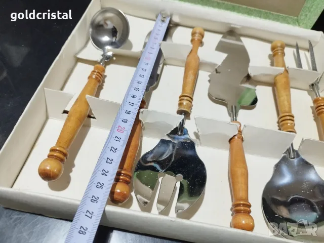 ретро прибори за сервиране с дървени дръжки , снимка 2 - Антикварни и старинни предмети - 56145165