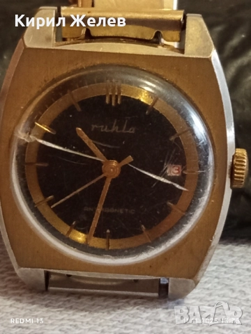 Стар механичен часовник дамски RUHLA ANTI-MAGNETIC GERMANY работи позлатен 51512, снимка 3 - Антикварни и старинни предмети - 52375785