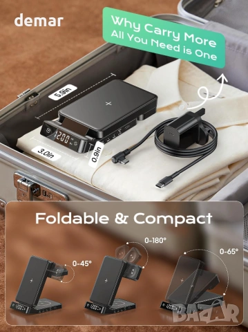 3 в 1 Безжична станция за зареждане с будилник за устройства Samsung, сгъваема, снимка 5 - Безжични зарядни - 53656887