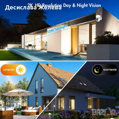 Соларна WIFI камера със соларен панел PTZ 360, 1080P, Full HD, цветно Hощно Bиждане, снимка 4 - IP камери - 50972379