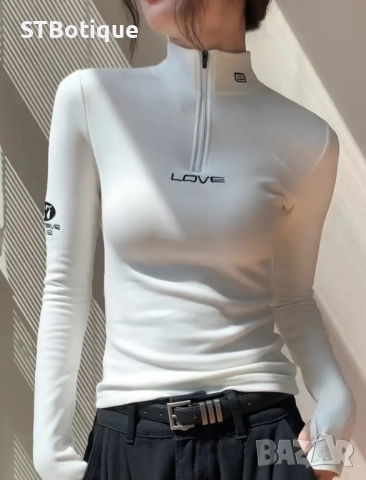 💎 Елегантна Дамска Тениска с Цип и Стояща Яка – STBoutique💕 , снимка 3 - Тениски - 51947083