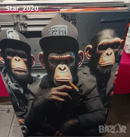 Светеща картина с LED осветление - три маймуна 