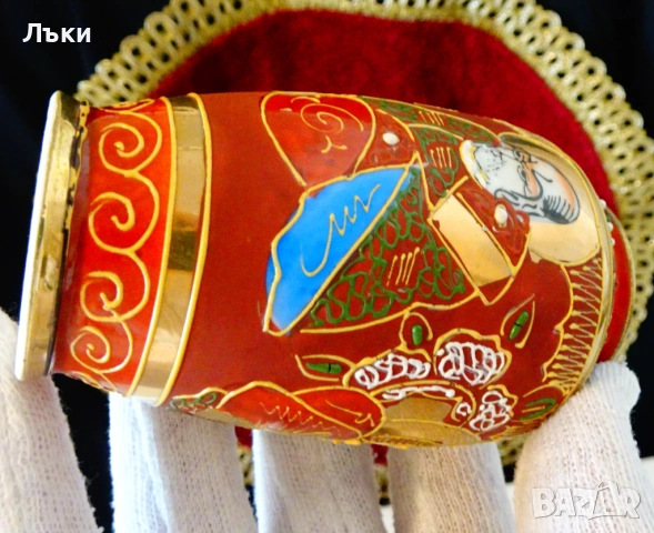 Ваза японски порцелан Satsuma,злато,печат. , снимка 7 - Вази - 53478086