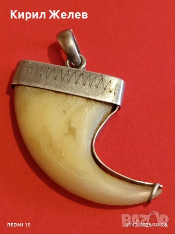 Сребърен медальон с тигров нокът с Индийски дизайн и сребърен обков 51789, снимка 7 - Колиета, медальони, синджири - 52863699