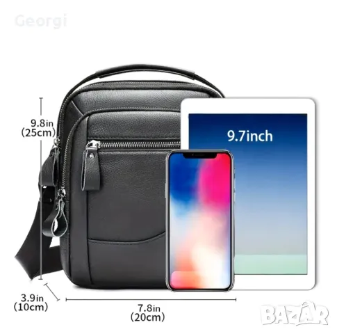 Обемна, Практична и Елегантна Мъжка бизнес чанта - Черна естествена кожа!, снимка 7 - Чанти - 49307322