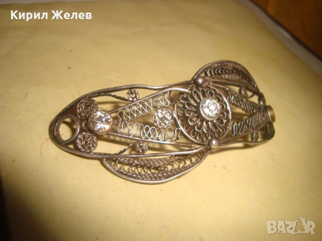 СРЕБЪРНА ФИЛИГРАННА АРТ ДЕКО ШНОЛА ФИБА за КОСА с ЦИРКОНИ МАЙСТОРСКА ЮВЕЛИРНА СТАРА РАБОТА 24071, снимка 16 - Антикварни и старинни предмети - 33789665