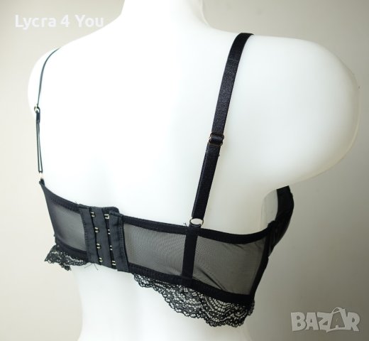 75В черен кожен сутиен/бюстие с дантела на чашките и подгръдната част., снимка 7 - Корсети, бюстиета, топове - 41580522