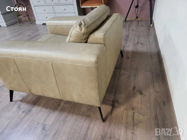 Бежов кожен фотьойл 100 % естествена кожа, снимка 6 - Дивани и мека мебел - 51954237