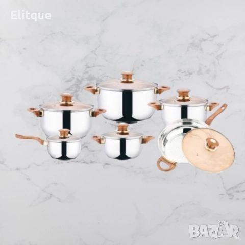 Комплект от 12 части съдове за готвене от неръждаема стомана със стъклени капаци, снимка 9 - Съдове за готвене - 52902317