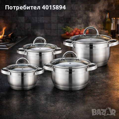 Комплект 4 тенджери от неръждаема стомана с индукционно дъно Cheffinger CF-SS8 + ПОДАРЪК Ръчен чопър, снимка 3 - Съдове за готвене - 53181255